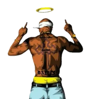 ☠ tupac, środkowy palec, tatuaż, gangster, obraźliwy, celebryta telegram sticker