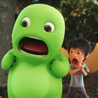 🧬 Dessin animé, Choqué, Monstre vert, Surpris, Animation whatsapp sticker