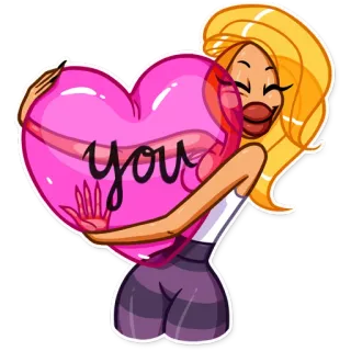 ❤️ you сердце, любовь, мультфильм, женщина, объятие, день святого валентина, выражение, романтика telegram sticker