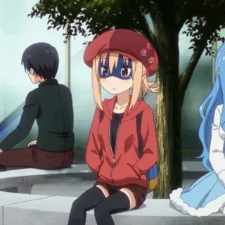 🌩 Anime, Personaje, Chica, Sentada, Sudadera con capucha, Boina telegram sticker