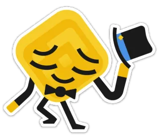 🙇‍♂️ character, top hat, bow tie, cartoon, gold, waving, formal telegram sticker
