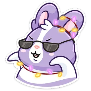 😎 Dibujo animado, Animal, Gafas de sol, Lindo, Pegatina, Conejo, Festivo, Luces telegram sticker