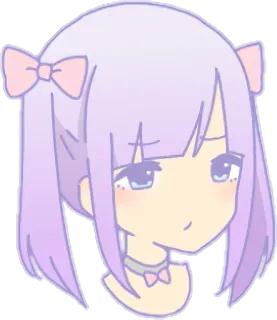 😔 anime, cewek, imut, rambut ungu, pita, chibi, kartun, stiker whatsapp sticker