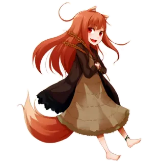 😁 Holo Spice and Wolf Аниме, Лиса, Уши, Хвост, Девушка, Фэнтези telegram sticker