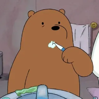 🧴 Grizz We Bare Bears медведь, мультфильм, зубная щетка, Мы обычные медведи, гризли, зубы, ванная комната whatsapp sticker