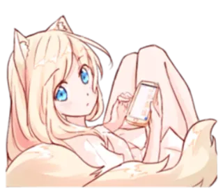 ❔ Аниме, Манга, Девушка, Телефон, Лиса, Уши, Хвост whatsapp sticker
