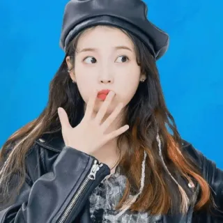 ✨️ IU woman, korean, singer, actress, k-pop, leather jacket, beret telegram sticker