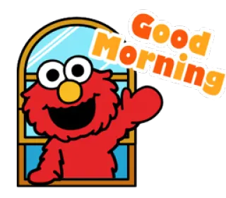 😁 Elmo Sesame Street Good Morning Elmo, Sesamstraße, Guten Morgen, Gruß, winken, freundlich, Cartoon, Fenster whatsapp sticker