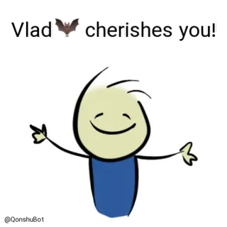 🤗 Vlad cherishes you! Vlad, con dơi, trân trọng, hình que, dễ thương, lành mạnh whatsapp sticker