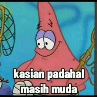 😀 Patrick Star Spongebob Squarepants kasian padahal masih muda Spongebob Kanciastoporty, Patryk Rozgwiazda, Kreskówka, Meme, Śmieszne, Animacja telegram sticker