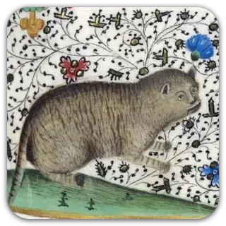 😐 gato, animal, arte medieval, iluminación, arte histórico, manuscrito telegram sticker