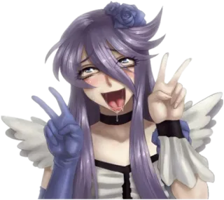 😝 anime, girl, peace, purple hair, gloves telegram sticker