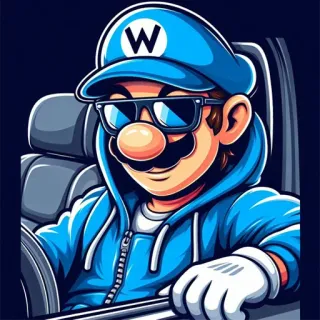 😎 Wario 瓦里奥, 驾驶, 卡通, 太阳镜, 蓝色, 角色 telegram sticker