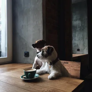 🐶 cão, café, animais, café, jack russell, animal de estimação whatsapp sticker