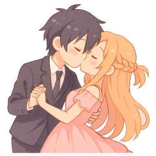 ❤ Kirito and Asuna Sword Art Online Аниме, Пара, Поцелуй, Любовь, Романтика, Мило, Иллюстрация whatsapp sticker