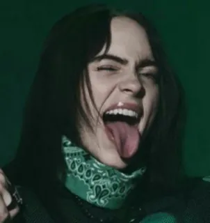 😝 Billie Eilish นักร้อง, นักดนตรี, ป๊อปสตาร์, Billie Eilish, สีเขียว, ผ้าพันคอ telegram sticker
