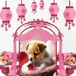 🐶 puppy, dog, lanterns, flowers, cute, pet telegram sticker