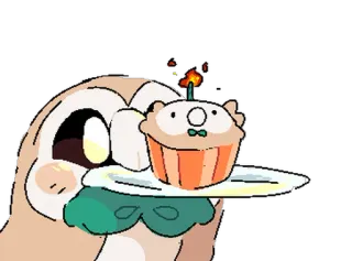 🎂 Rowlet Pokémon, Brindibou, Cupcake, Anniversaire, Dessin animé telegram sticker