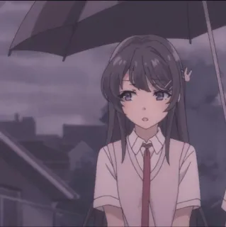 💜 Anime, Fille, Uniforme, Parapluie, Pluie telegram sticker