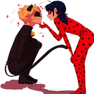 😻 Ladybug, Chat Noir Miraculous: Tales of Ladybug & Cat Noir 瓢虫少女, 黑猫诺儿, 卡通, 情侣, 爱 whatsapp sticker