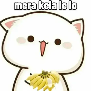 😋 mera kela le lo gato, plátano, mono, divertido, meme whatsapp sticker
