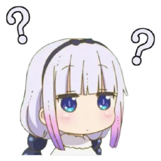 🤔 Kanna Аниме, Канна Камуи, Дракорниха, Вопрос, В замешательстве, Стикер, Мультфильм telegram sticker