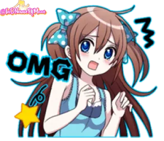 😲 OMG Аниме, Стикер, О боже, Девушка, В шоке, Милый, Мультфильм, Синий whatsapp sticker