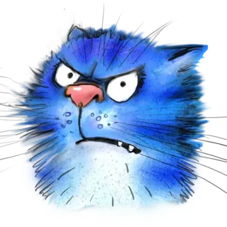 😾 cat, blue, angry, watercolor, illustration, feline, animal telegram sticker
