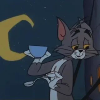 😌 Tom Cat Tom and Jerry แมว, การ์ตูน, เศร้า, ช้อน, ชาม, ภาพเคลื่อนไหว telegram sticker
