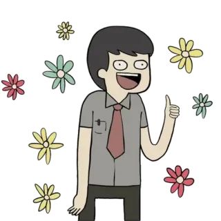 😂 Cartone animato, Fiore, Pollice in su, Felice, Persona telegram sticker