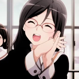 💗 anime girl, glasses, smiling, cute, cartoon, character whatsapp sticker
