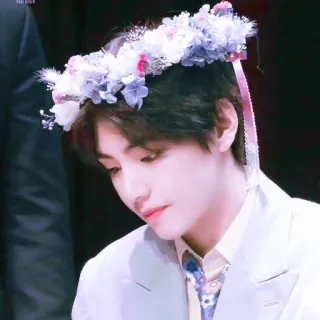 🥀 V K-Pop, BTS, มงกุฎดอกไม้, นักร้อง telegram sticker