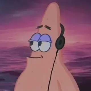 🙂 Patrick Star Spongebob Squarepants แพทริค, สพันจ์บ็อบ, การ์ตูน, หูฟัง, ผ่อนคลาย telegram sticker
