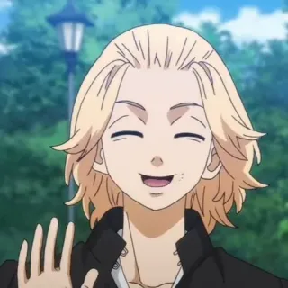 ⛓ Mikey Tokyo Revengers anime, character, blonde, waving, smiling telegram sticker