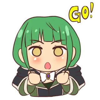 ✊ GO! anime, desenho animado, fofo, cabelo verde, exclamação, vai telegram sticker