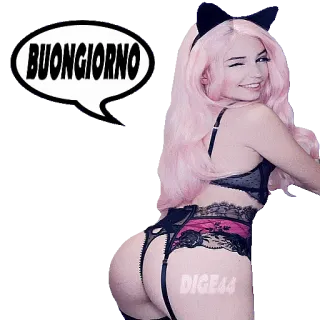 🛏 BUONGIORNO bom dia, saudação, italiano, orelhas de gato, mulher, cabelo rosa telegram sticker