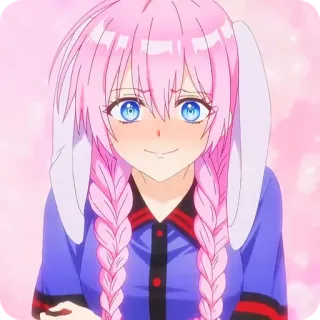 🙂 Animé, Fille, Cheveux roses, Oreilles de lapin, Mignon, Dessin animé telegram sticker