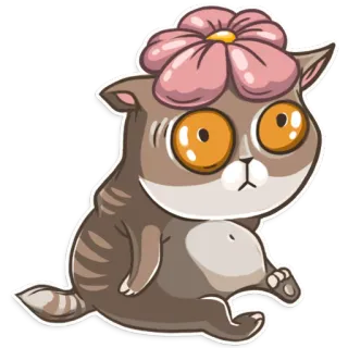 😳 gato, flor, lindo, dibujo animado, animal telegram sticker