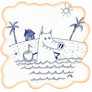🐙 ilha, praia, animal, água, coco, palmeiras, casa, verão telegram sticker
