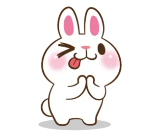 😛 кролик, зайчик, мультфильм, милый, животное, подмигивание, эмодзи whatsapp sticker