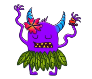 👙 Monster, lila, Hula, Blume, süß, Cartoon whatsapp sticker