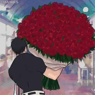 💐 @HAWKS fleurs, roses, bouquet, amour, animé, cadeau telegram sticker