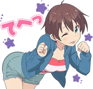😉 てへっ anime, lindo, chica, guiño, dibujos animados telegram sticker
