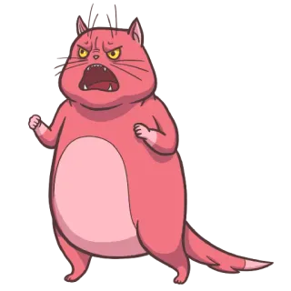 😡 cat, angry, cartoon, animal, pink, funny, meme telegram sticker