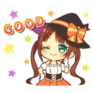 👍 GOOD 귀여운, 치비, 마녀, 카와이, 애니메이션, 할로윈, 좋은, 스티커 telegram sticker