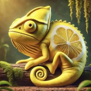 🤩 cammaleonte, limone, giallo, animale, rettile, frutta, natura telegram sticker