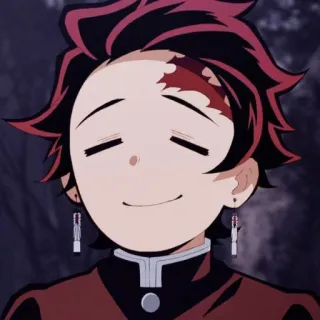 🔳 Tanjiro Kamado Demon Slayer 애니메이션, 귀멸의 칼날, 탄지로, 미소, 만화, 빨간 머리 telegram sticker