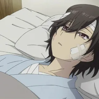 🥀 Anime, Personnage, Blessé, Hôpital, Bandages, Lit telegram sticker