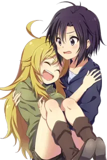 😄 аниме, мультфильм, персонажи, улыбается, несет telegram sticker