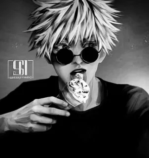 ♥ Animé, Glace, Lunettes de soleil, Noir et blanc, Portrait telegram sticker